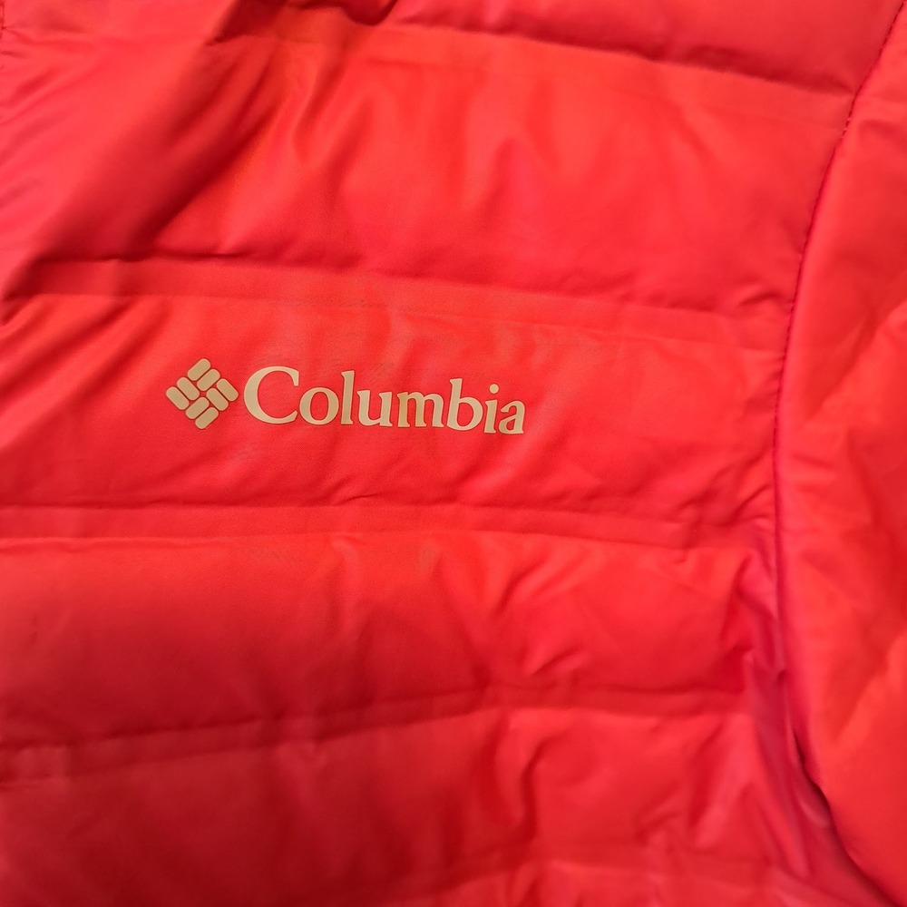 Columbia Kids Pink Hooded Puffer Jacket Duck Down Fill Size L 14/16 XY0075 - Picture 3 of 6